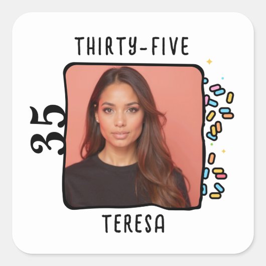 カスタム写真35th Birthday Party Sprinkles スクエアシール (正面)