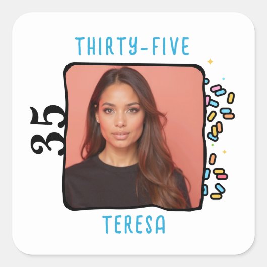 カスタム写真35th Birthday Party Sprinkles スクエアシール (正面)