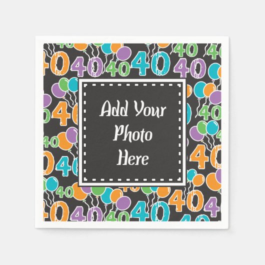 カスタム写真40カラフル歳の誕生日紙ナプキンス スタンダードカクテルナプキン (正面)