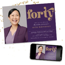 カスタム写真40歳の誕生日パーティー 招待状