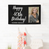 カスタム写真40thマイルストーンブラック誕生日 横断幕 (インサイチュ)