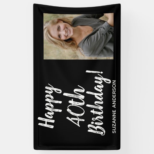 カスタム写真40thマイルストーンブラック誕生日 横断幕 (縦)