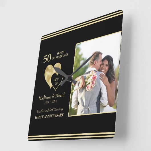 カスタム写真50周年記念 スクエア壁時計 (傾斜)