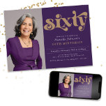 カスタム写真60th Birthday Partyへの招待 招待状<br><div class="desc">カスタム写真60th Birthday Party Invitation.パープルと金ゴールドコレクショ祝ンを使用して、スポットライトと壮大なマイルストーンの誕生日を一歩踏み出しエレガント、touch写真オプションとパーソナライズのオプションを備えたカスタムパーソナライズ。紫色に輝く金ゴールドで飾られた当館のコレクションは、あなたの特別な日を高めるシンプルための洗練された装飾を提供している。シンプルさが洗練さを満たすパープルと金ゴールドの優雅さが、忘れられないマイルストーンイベントのステージを設定しよう。特別な日の本質を捉えるパープルとエレガント金ゴールドコレクションで、あなたのマイルストーンの誕生日を本当に素晴らしいものにする。</div>