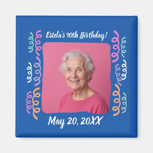 カスタム写真90th誕生日ストリーマーキープサケ マグネット (正面)