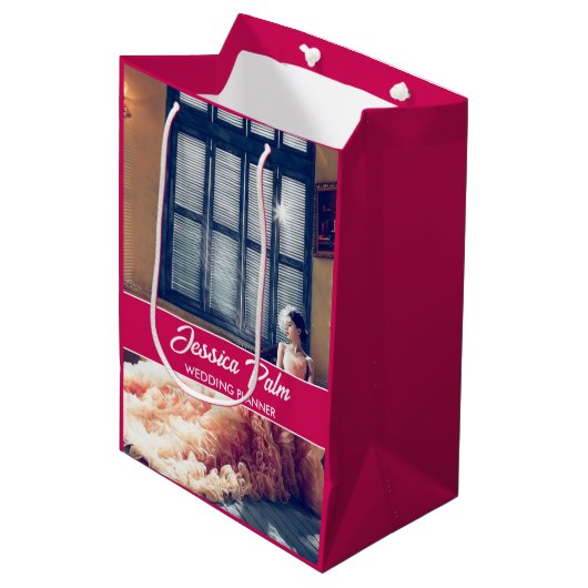 カスタム写真 ウェディング ピンク ミディアムペーパーバッグ (正面アングル)