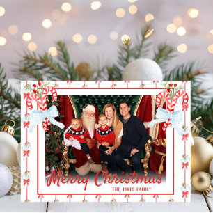 カスタム写真、キャンディーケーン水彩画 シーズンカード