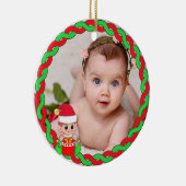 カスタム写真、クリスマス小妖精や小人と緑の赤い枠 セラミックオーナメント (右)