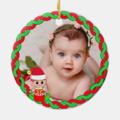 カスタム写真、クリスマス小妖精や小人と緑の赤い枠 セラミックオーナメント (裏面)