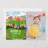 カスタム写真、グリーントラクター誕生日 招待状 (正面)