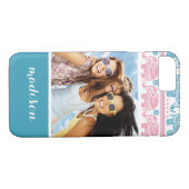 カスタム写真&ネームピンク&ティール(緑がかった色)エレファントパターン Case-Mate iPhoneケース (裏面(横))