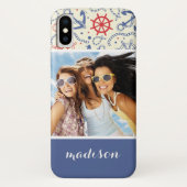 カスタム写真&ネームレッド&ネービー(いかり付き) Case-Mate iPhoneケース (裏面)