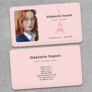 カスタム写真 – フランスの先生ピンク 名刺