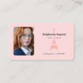 カスタム写真 – フランスの先生ピンク 名刺 (正面)