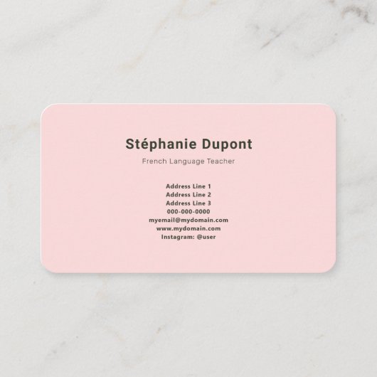 カスタム写真 – フランスの先生ピンク 名刺 (裏面)