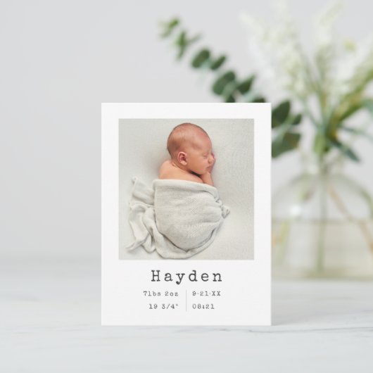 カスタム写真 |ミニマルベビー発表引用文 案内ポストカード (スタンド正面)
