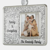 カスタム写真、名前と引用文シルバーグリッター シルバープレートフレームオーナメント (左)