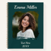 カスタム写真 | 名前または文字の追加 | エメラルドグリーン ノートブック (正面)