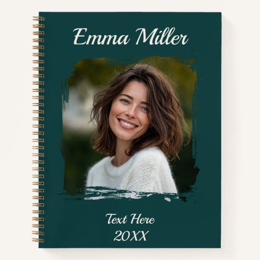 カスタム写真 | 名前または文字の追加 | エメラルドグリーン ノートブック (正面)