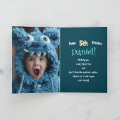 カスタム写真 名前 年齢 | かわいいモンスターイラスト カード (内部)