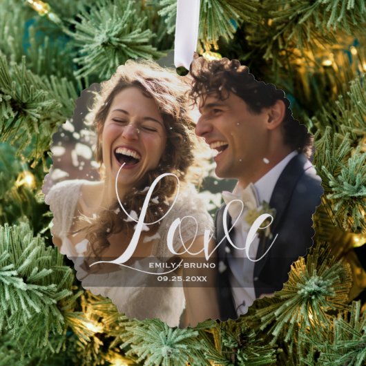 カスタム写真、名前、文字 オーナメントカード (インサイチュ (木))