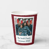 カスタム写真&文字クリスマスツリー&グリーティングレッド 紙コップ (正面)