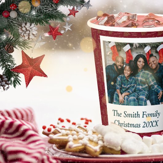 カスタム写真&文字クリスマスツリー&グリーティングレッド 紙コップ