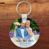 カスタム写真 |日付、手レタリングをW/Gで保存 キーホルダー (正面)