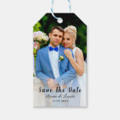 カスタム写真 |日付、手レタリングをW/Gで保存 ギフトタグ (正面)