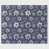 カスタム写真 星型 メリークリスマス パープル ラッピングペーパー (フラット)