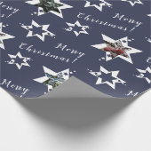 カスタム写真 星型 メリークリスマス パープル ラッピングペーパー (角)