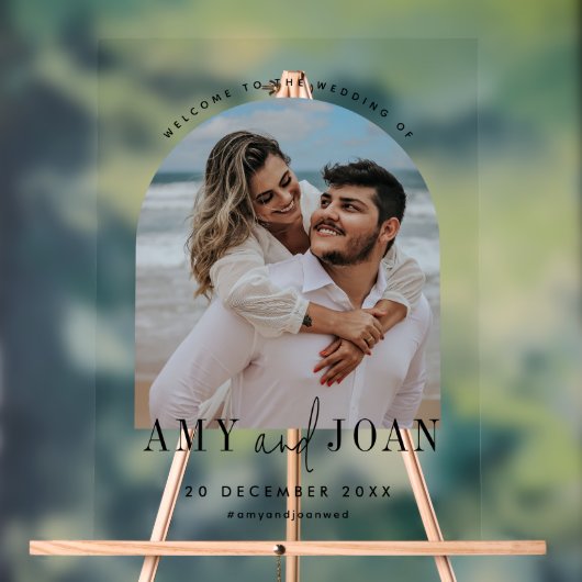 カスタム写真、書道のミニマル結婚歓迎 アクリルサイン (ニュートラル)