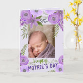 カスタム写真「母の日」ヴァイオレット・ラベンダー カード (黄色い花)