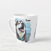 カスタム写真 犬 ハスキー 名前入り ブルーラテマグカップ カフェラテマグ (左アングル)