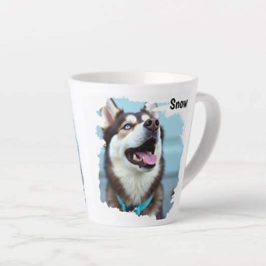 カスタム写真 犬 ハスキー 名前入り ブルーラテマグカップ カフェラテマグ (右アングル)