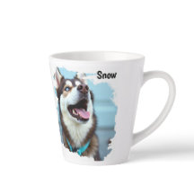 カスタム写真 犬 ハスキー 名前入り ブルーラテマグカップ