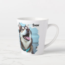 カスタム写真 犬 ハスキー 名前入り ブルーラテマグカップ カフェラテマグ