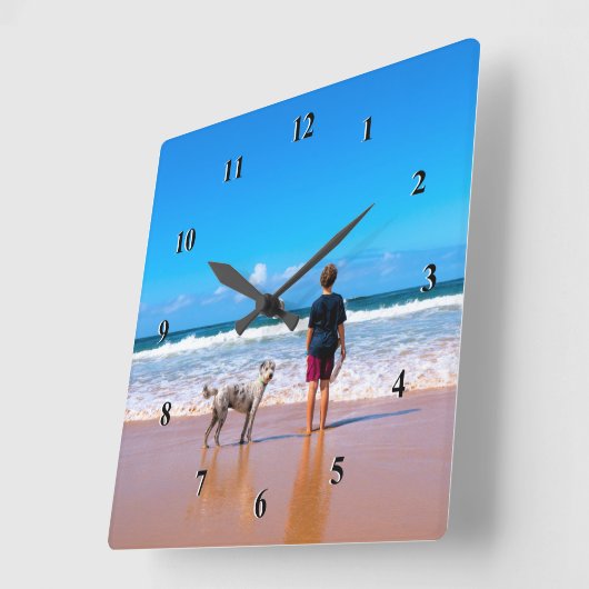 カスタム写真 – 自分のデザイン – 私は私のペットが大好き スクエア壁時計 (傾斜)