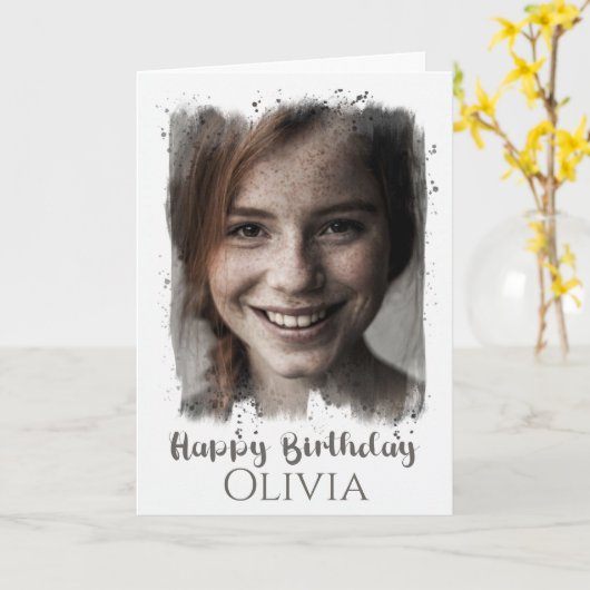 カスタム写真、誕生日 カード (黄色い花)