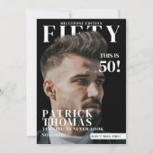 カスタム写真 誕生日 男性用雑誌の表紙 50歳の誕生日 招待状 (正面)