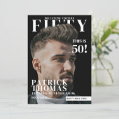 カスタム写真 誕生日 男性用雑誌の表紙 50歳の誕生日 招待状 (スタンド正面)