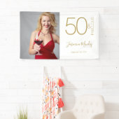 カスタム写真 50歳の誕生日 ゴールド ホワイト 50歳 おしゃれ 横断幕 (インサイチュ)
