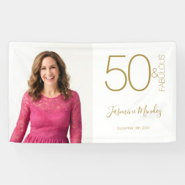 カスタム写真 50歳の誕生日 ゴールド ホワイト 50歳 おしゃれ 横断幕