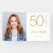カスタム写真 50歳の誕生日 ゴールド ホワイト 50& ファビュラス