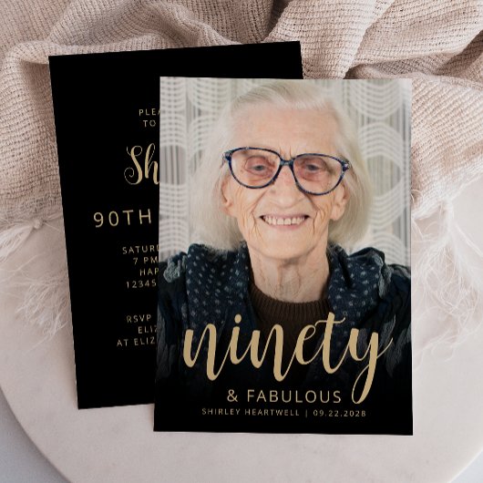 カスタム写真 90歳の誕生日パーティー 招待状