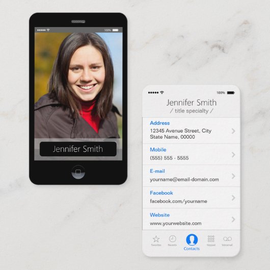 カスタム写真 – iPhone iOSスタイル 名刺 (正面/裏面)