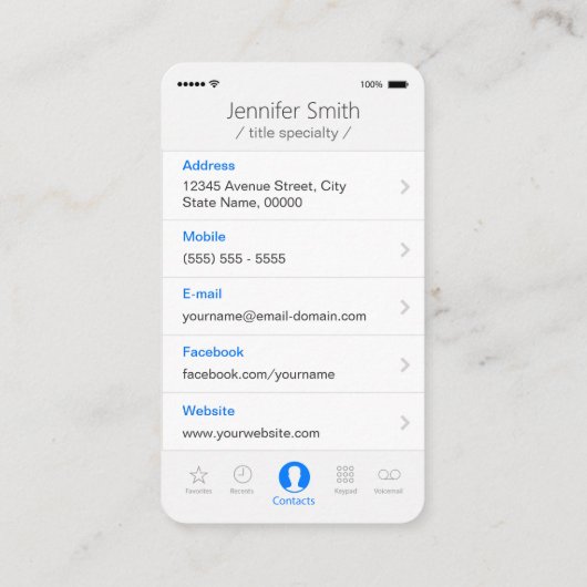 カスタム写真 – iPhone iOSスタイル 名刺 (裏面)