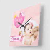 カスタム写真 – It's a Girl スクエア壁時計 (傾斜)