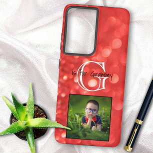 カスタム写真Add A Name Monogram Coralグリッター Samsung Galaxy S21 Ultraケース