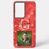 カスタム写真Add A Name Monogram Coralグリッター Samsung Galaxyケース (裏面)